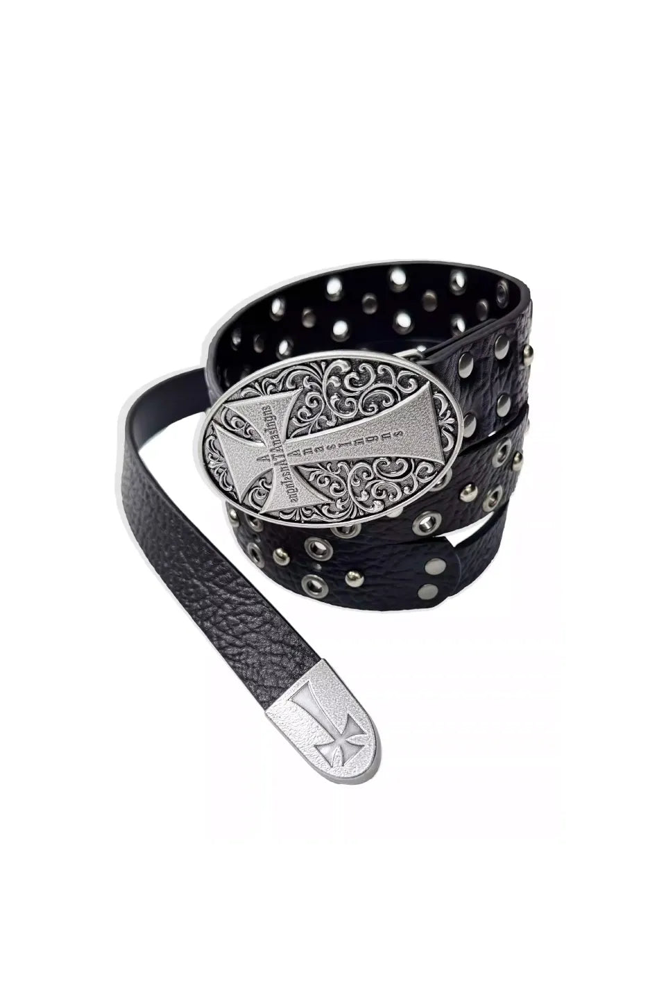 Cross Studded Eyelet Elephant Leather Belt