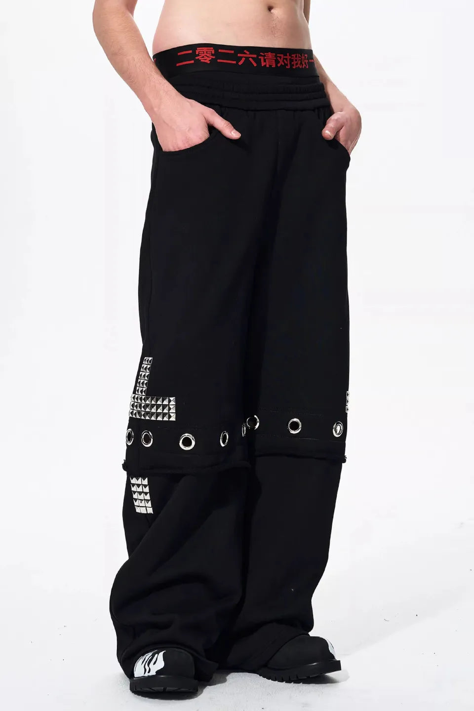 Cross Studded Fake Two Piece Sweatpants
