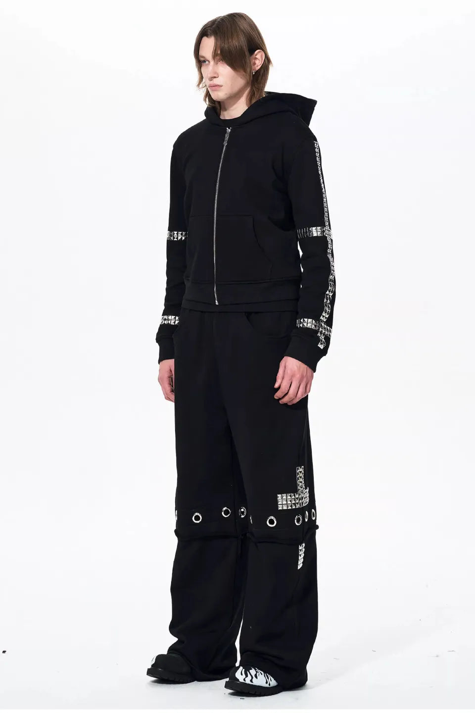 Cross Studded Fake Two Piece Sweatpants