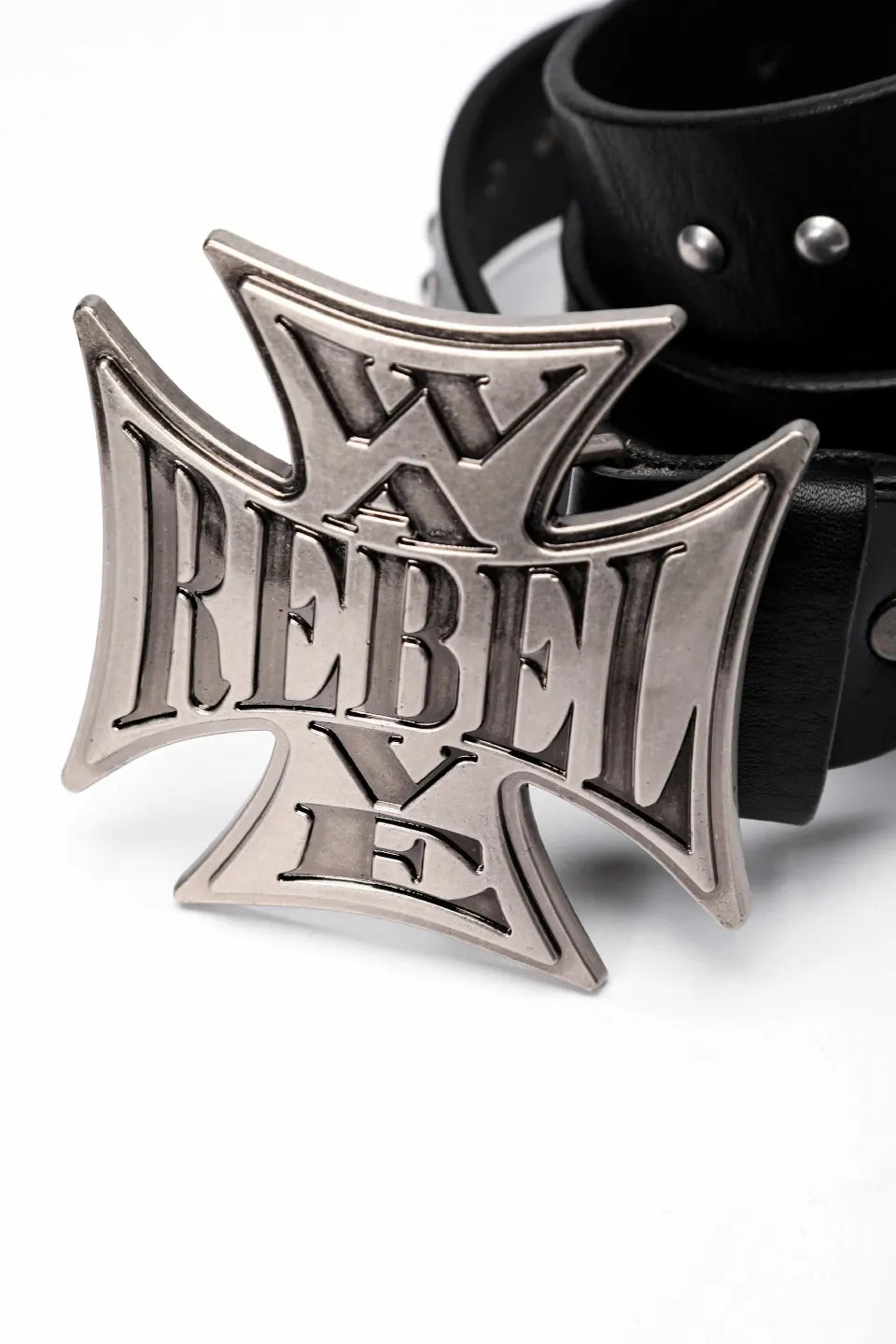 Cross Metal Studded Leather Belt