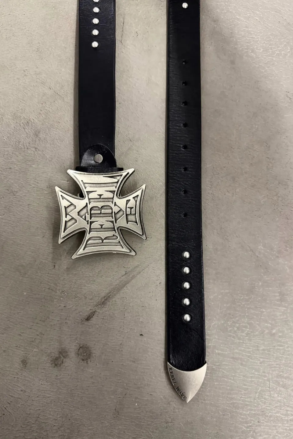 Cross Metal Studded Leather Belt