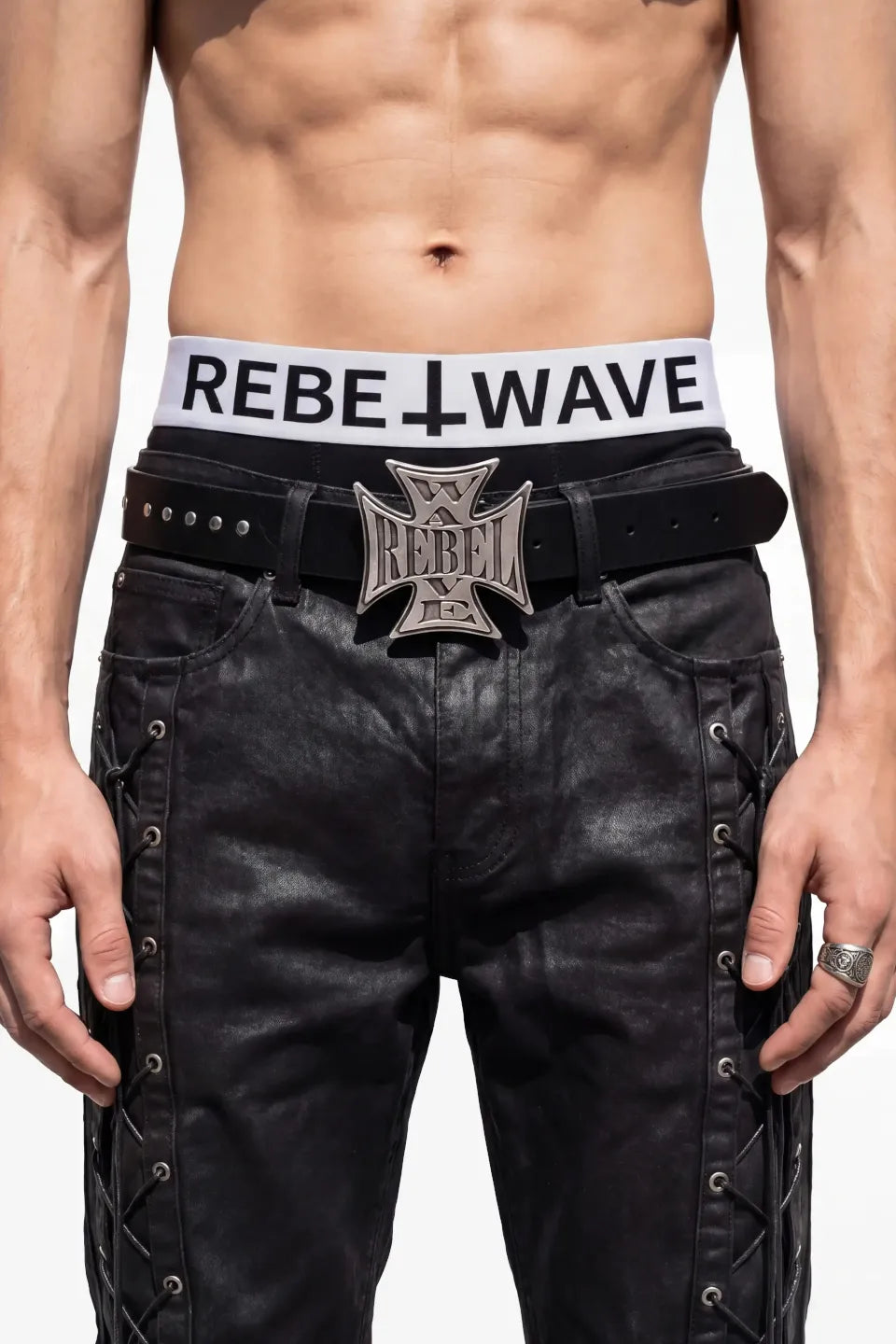 Cross Metal Studded Leather Belt