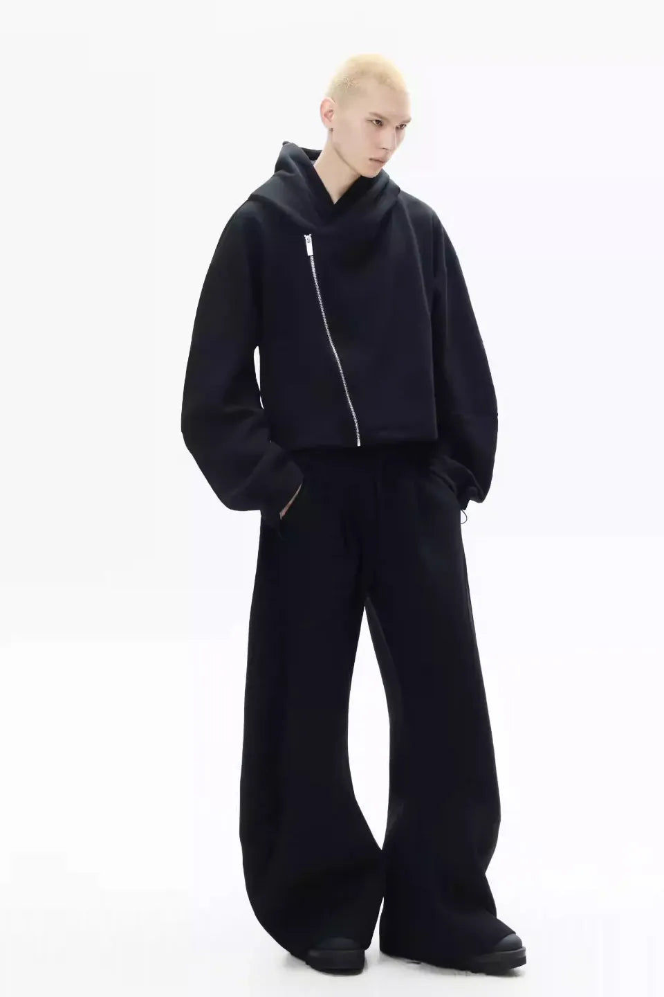 Curved Sleeve Asymmetric Zip Hoodie