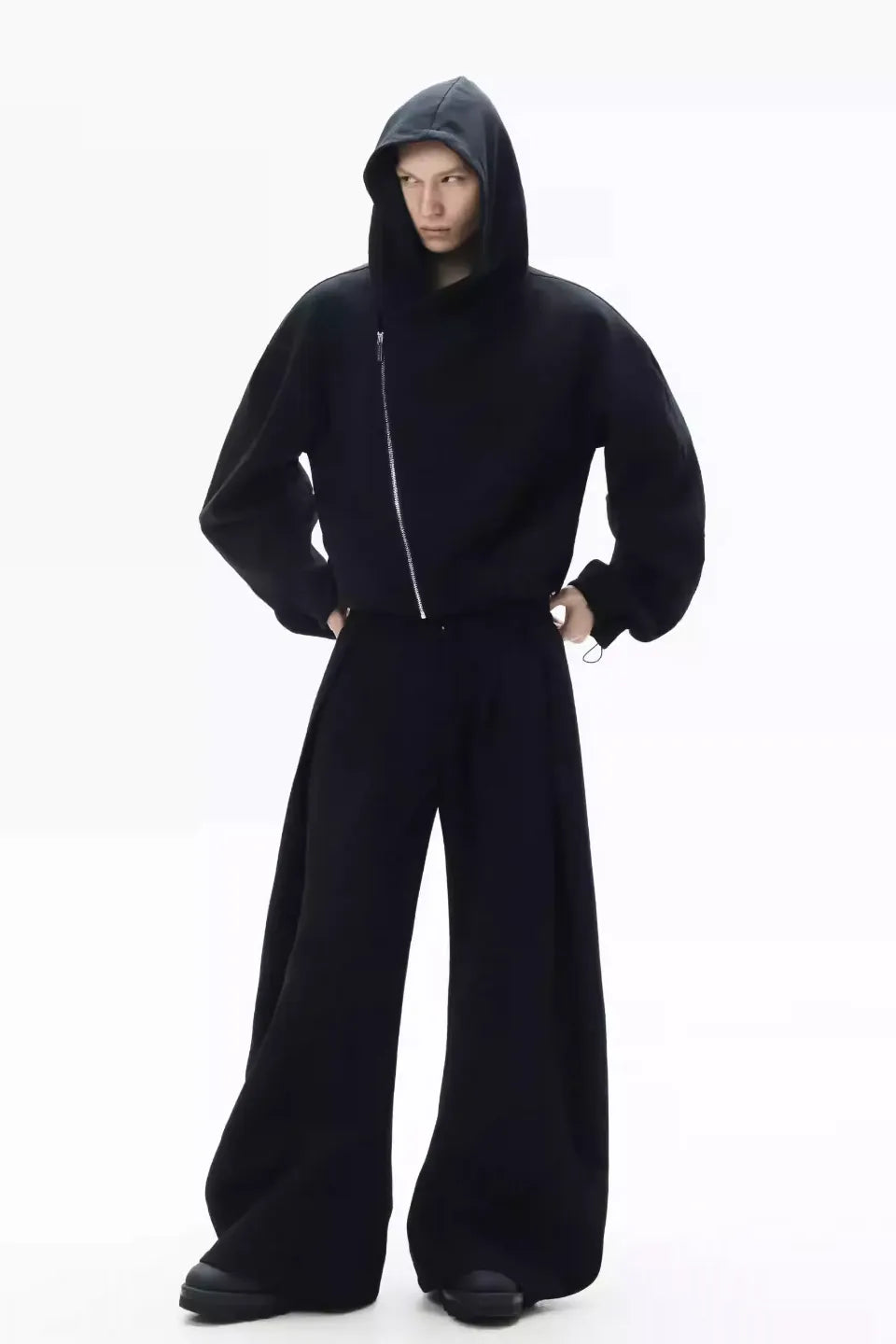 Curved Sleeve Asymmetric Zip Hoodie