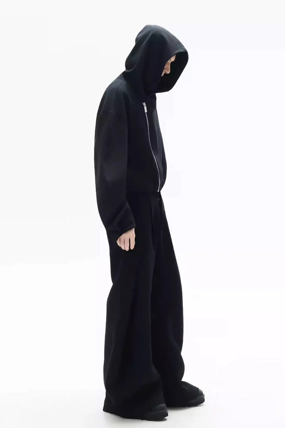 Curved Sleeve Asymmetric Zip Hoodie