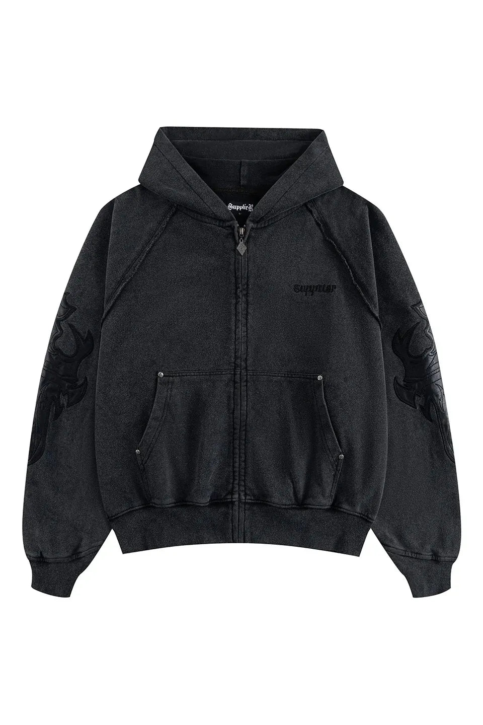 Dagger Leather Patch Zip Hoodie