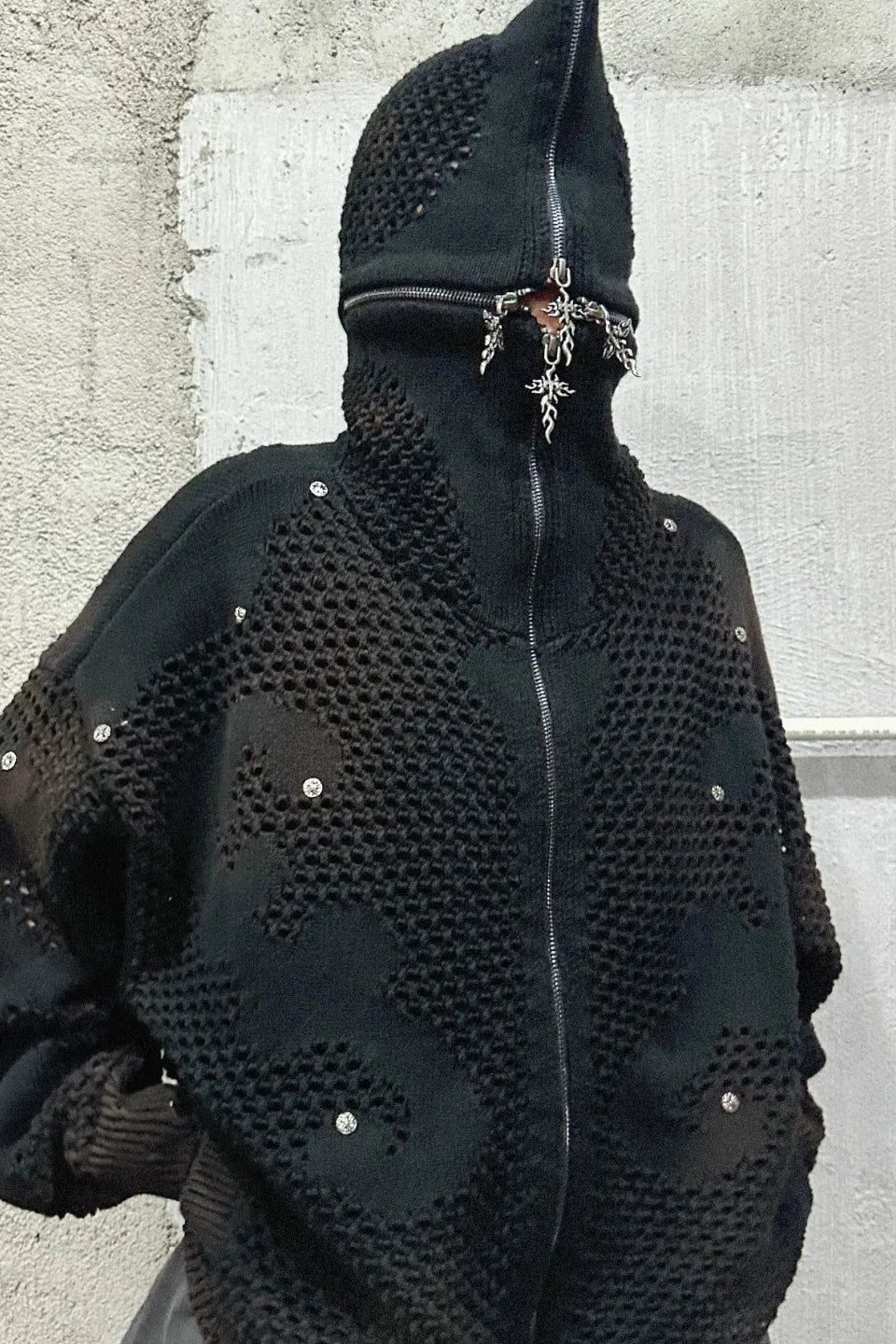Dark Avant Garde Openwork Knit Hoodie