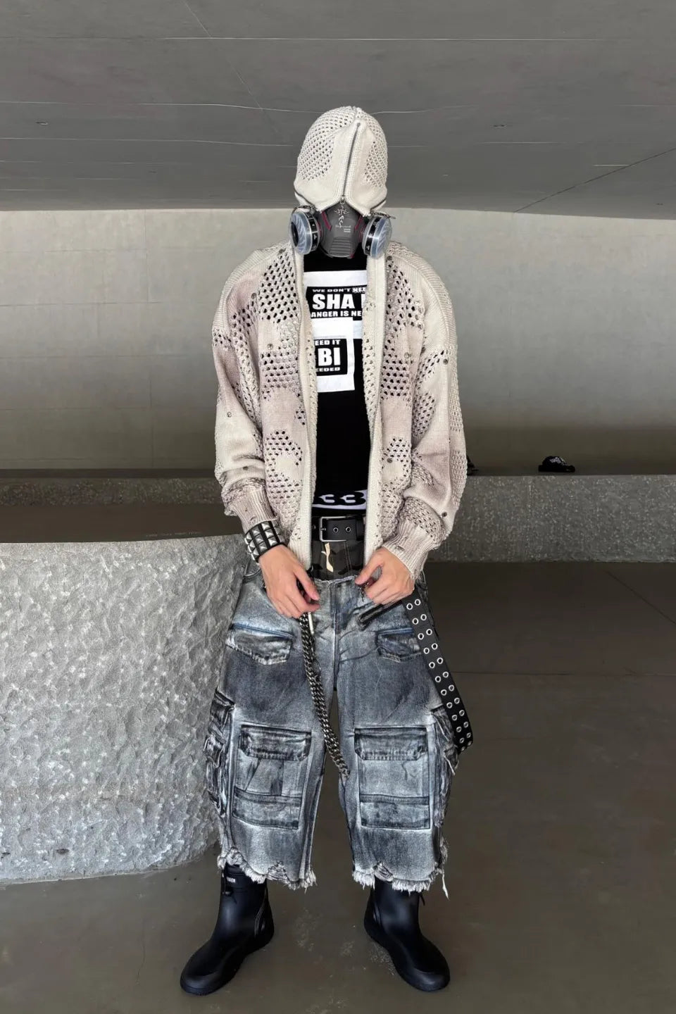 Dark Avant Garde Openwork Knit Hoodie