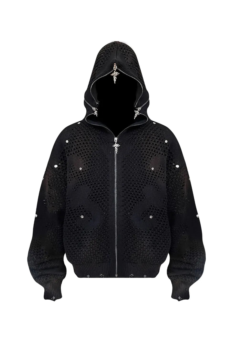 Dark Avant Garde Openwork Knit Hoodie