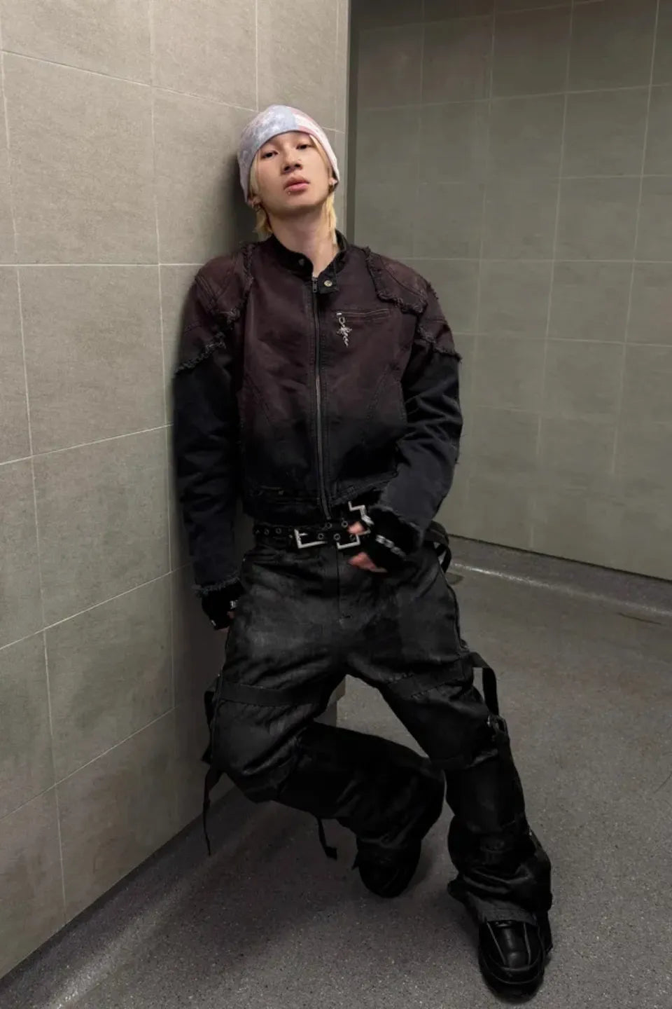 Dark Gradient Spray Paint Zip Up Motorcycle Jacket