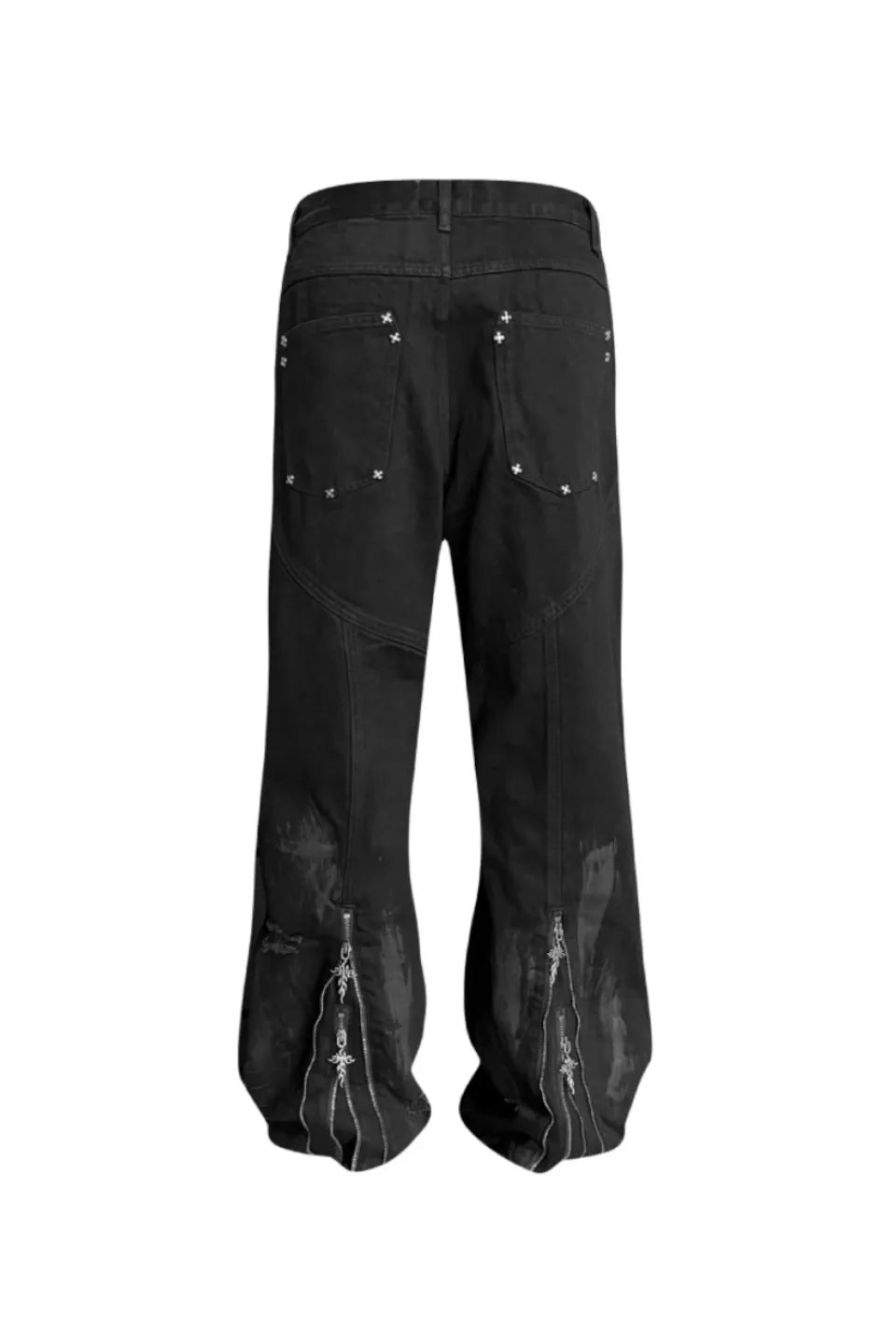 Dark and Avantc Garde Flare Wax Double Zipper Motorcycle Pants