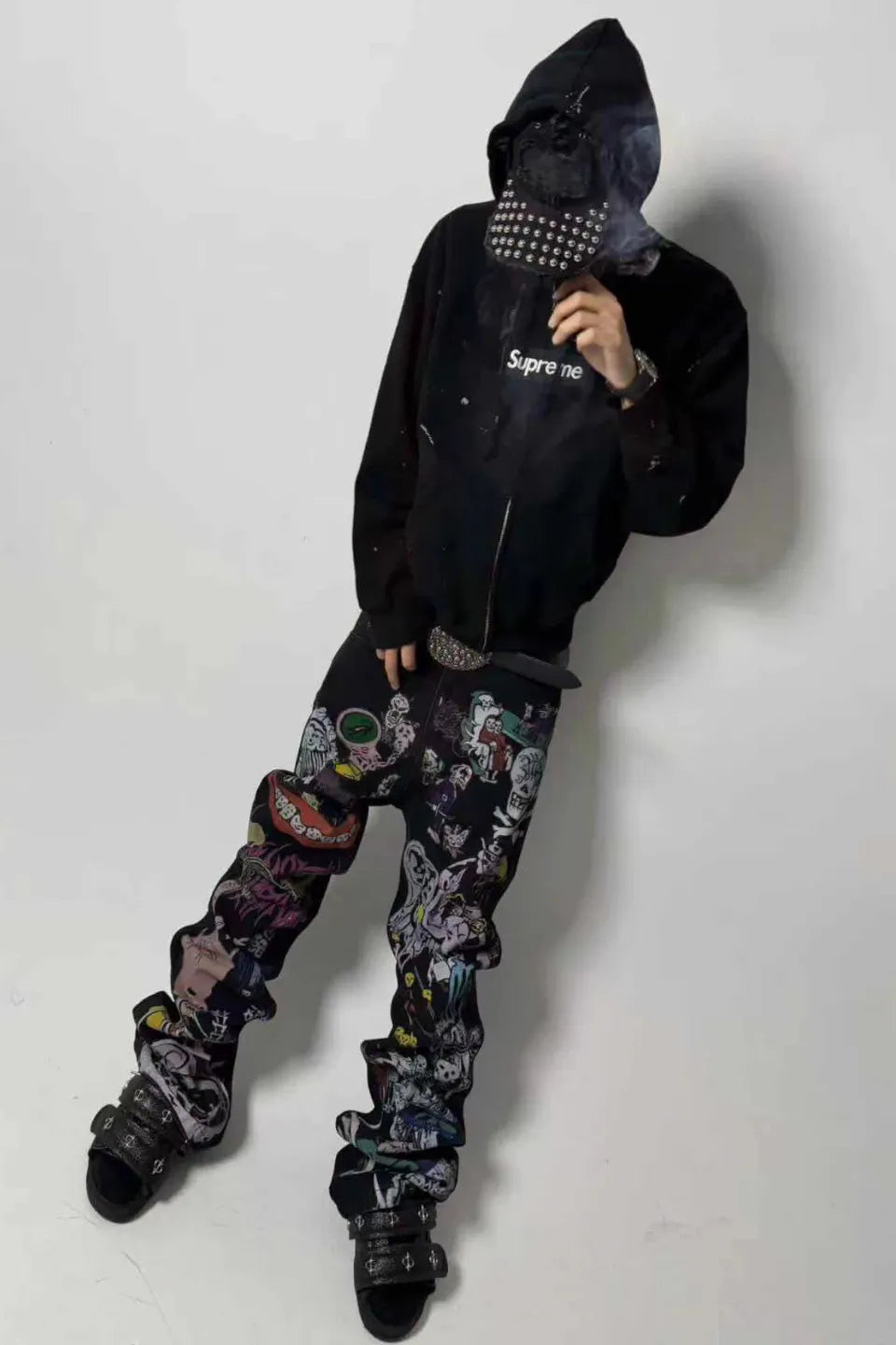 Demon Skull Direct Printed Flared Jeans