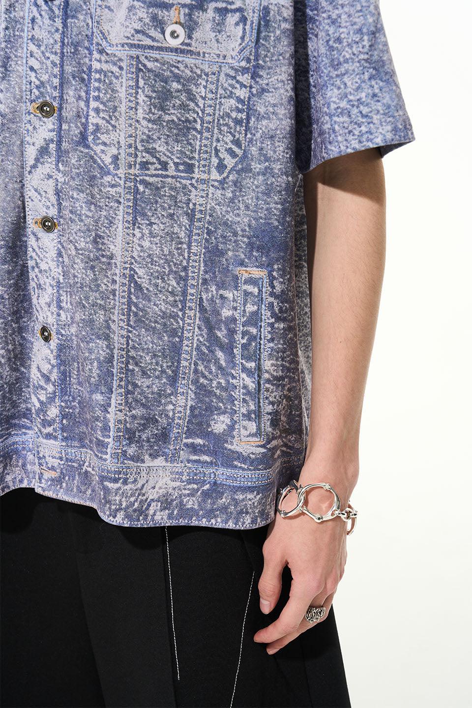 Denim Print Cuban Shirt