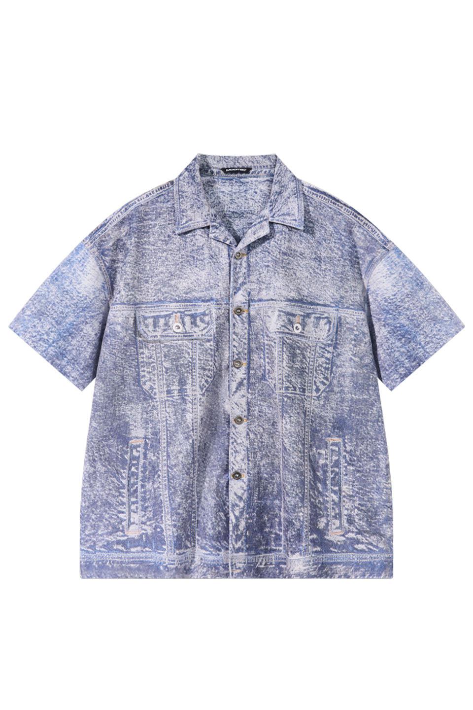 Denim Print Cuban Shirt