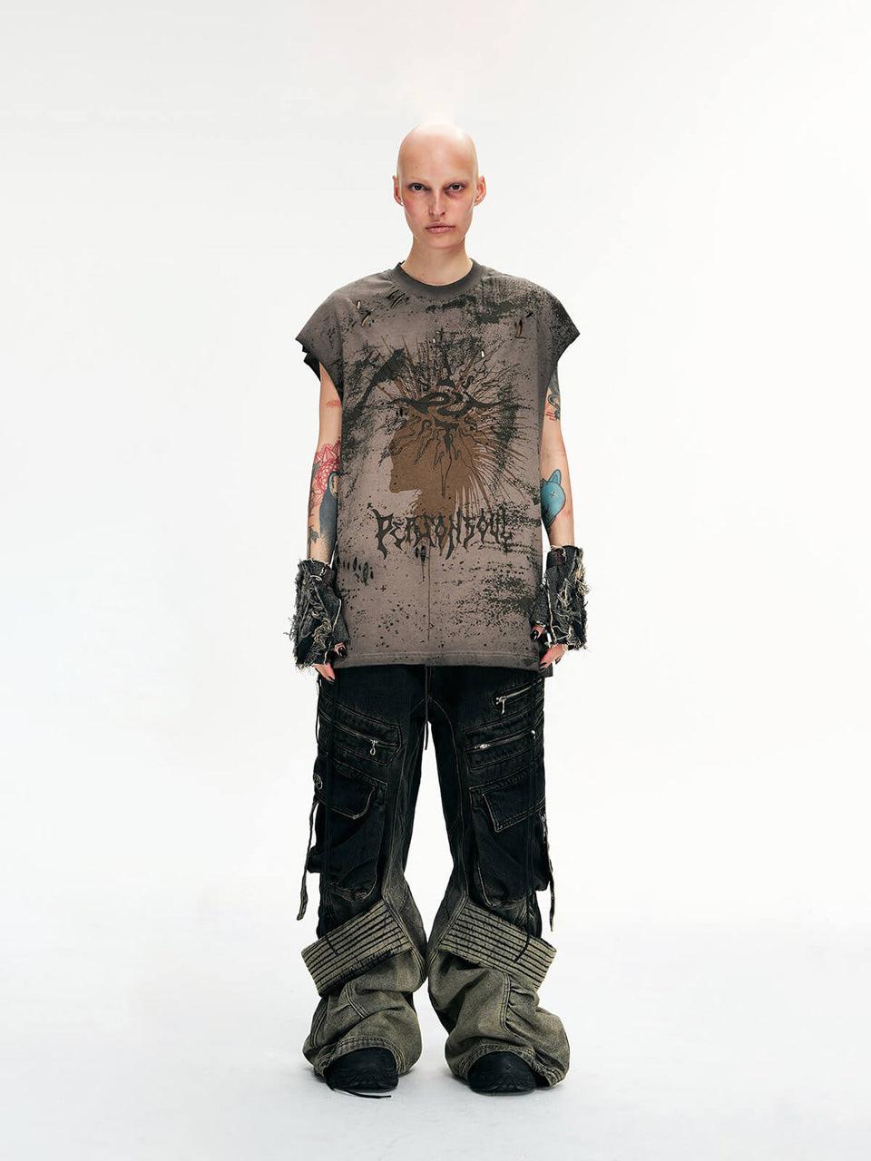 Desert Distressed Denim Cargo Pants