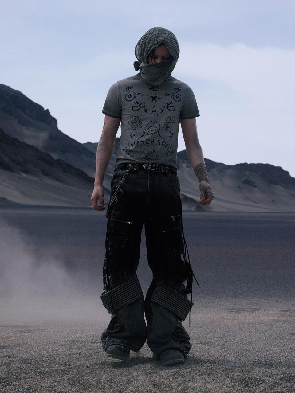 Desert Distressed Denim Cargo Pants