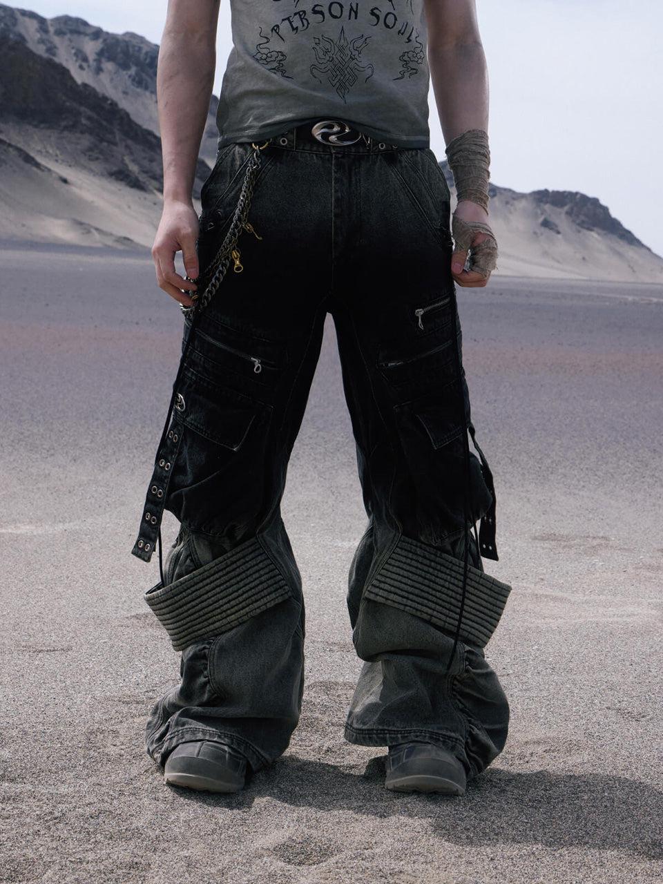 Desert Distressed Denim Cargo Pants