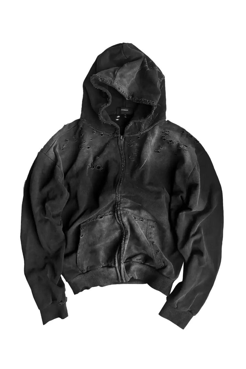 Destroyed Rune Print Zip Hoodie
