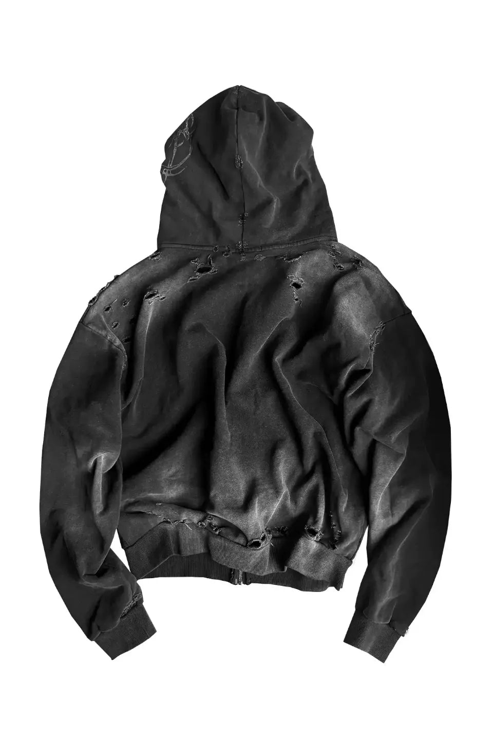 Destroyed Rune Print Zip Hoodie