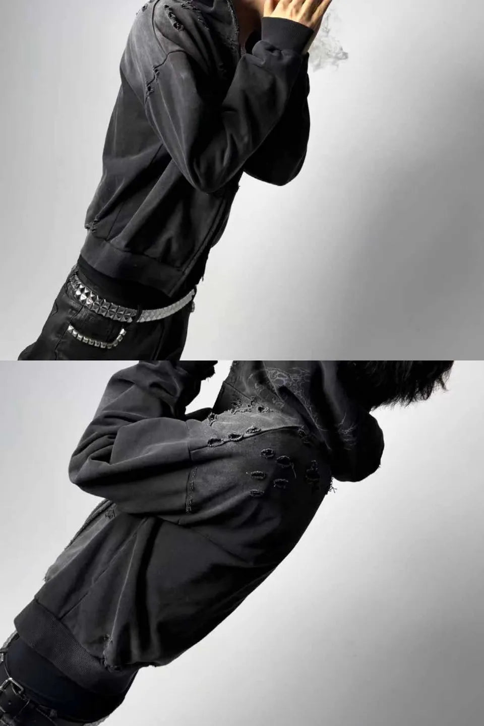 Destroyed Rune Print Zip Hoodie