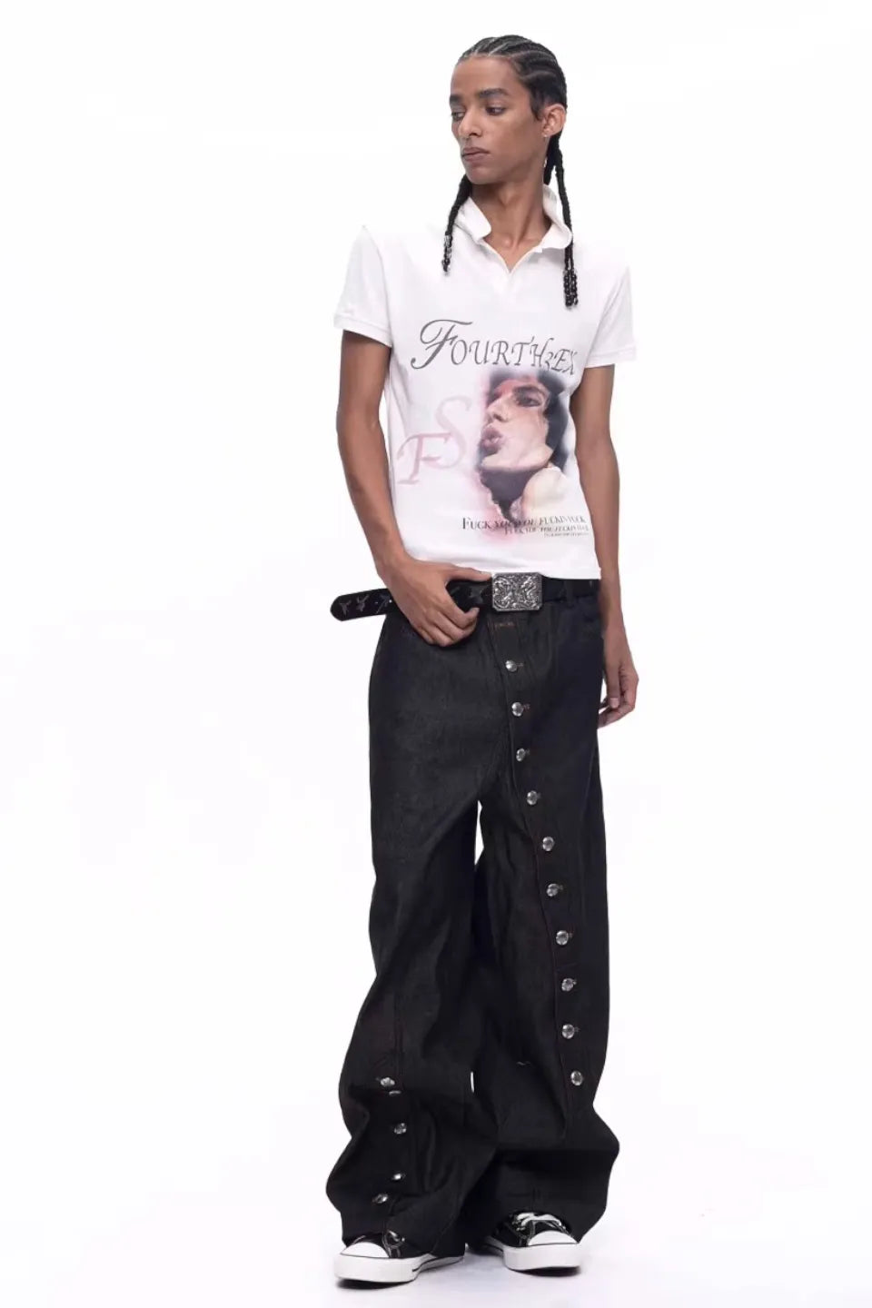 FOURTH3EX | Diagonal Button Fly Raw Denim リジッド デニム