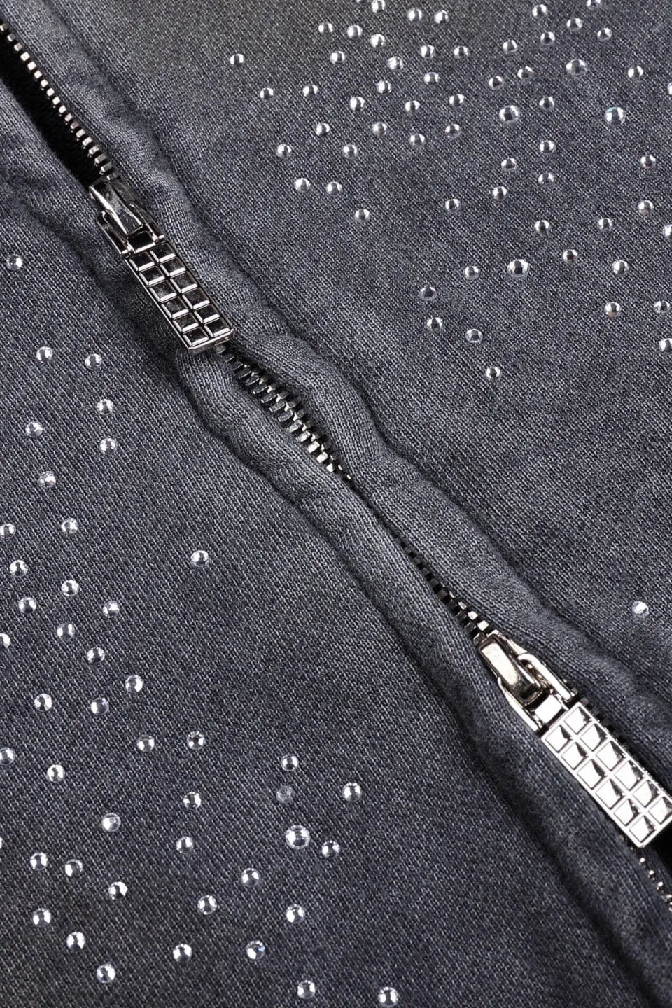 Diamond Distressed Zip Up Hoodie