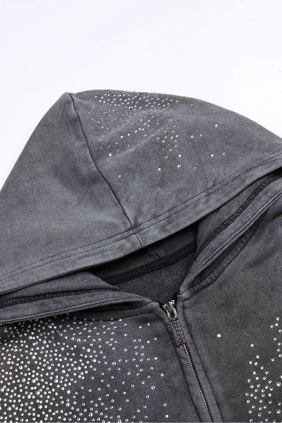 Diamond Distressed Zip Up Hoodie