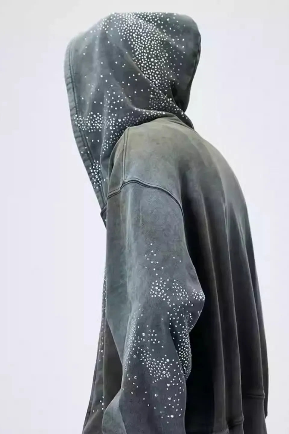 Diamond Distressed Zip Up Hoodie