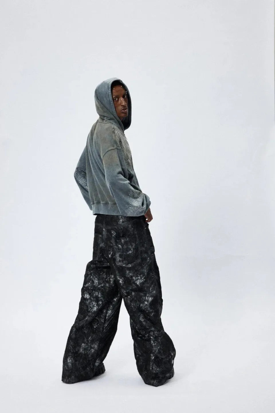 Diamond Distressed Zip Up Hoodie