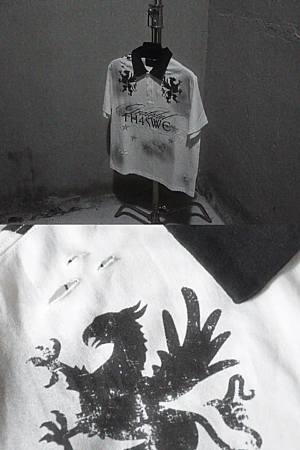 Dirt Washed Destroyed Cropped Polo Shirts
