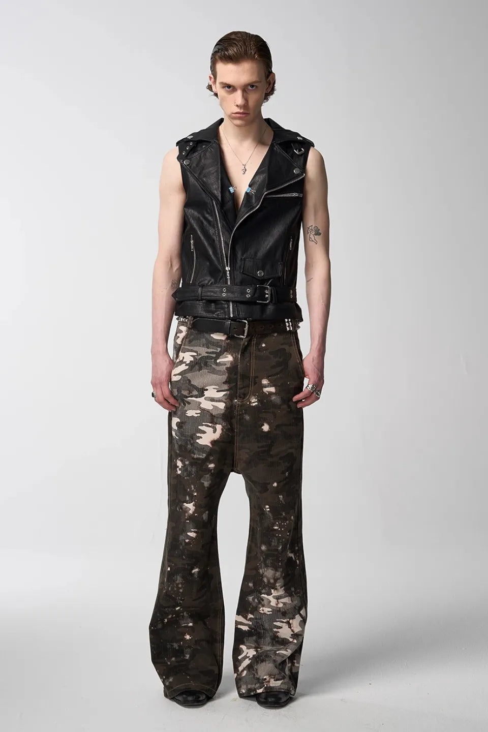 Dissolved Camouflage Faded Drop Crotch Flared Pants