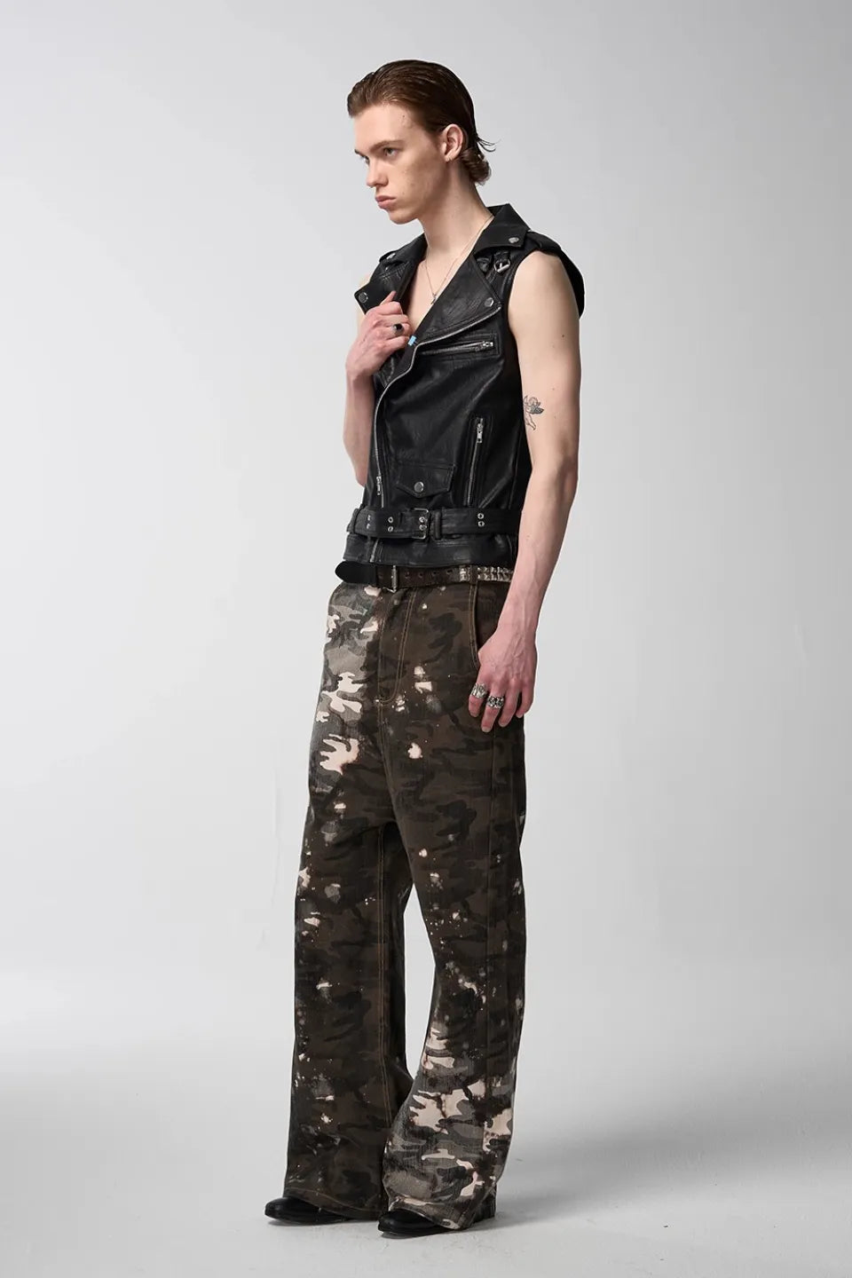 Dissolved Camouflage Faded Drop Crotch Flared Pants