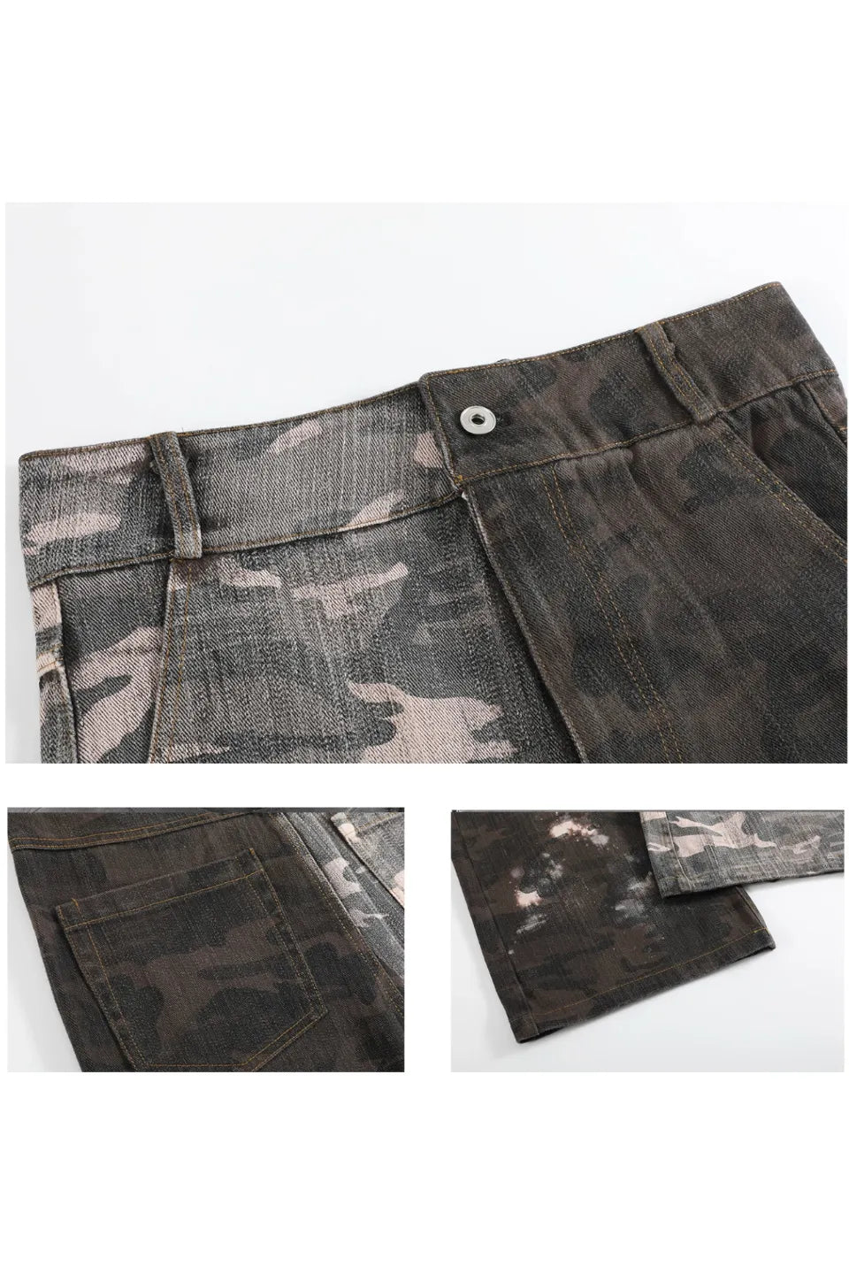 Dissolved Camouflage Faded Drop Crotch Flared Pants