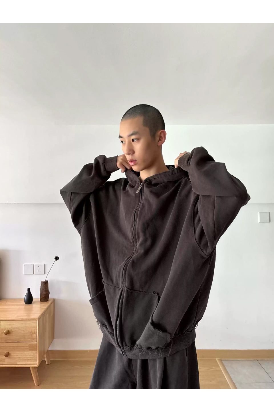 Distressed Boxy Zip Hoodie