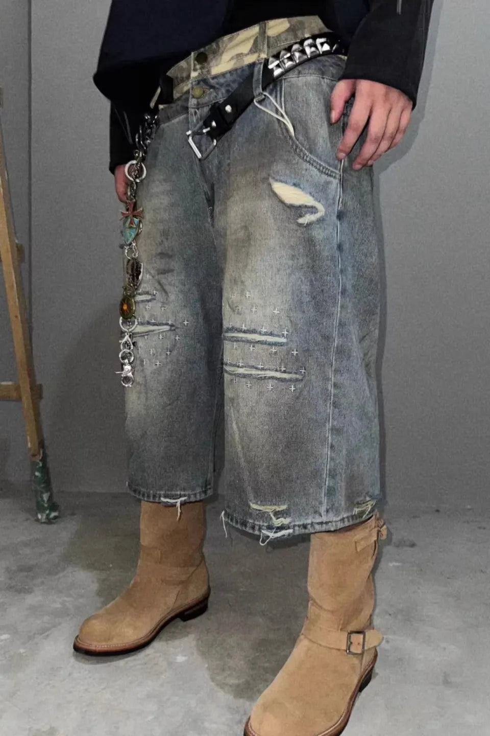 Distressed Double Layer Denim Shorts