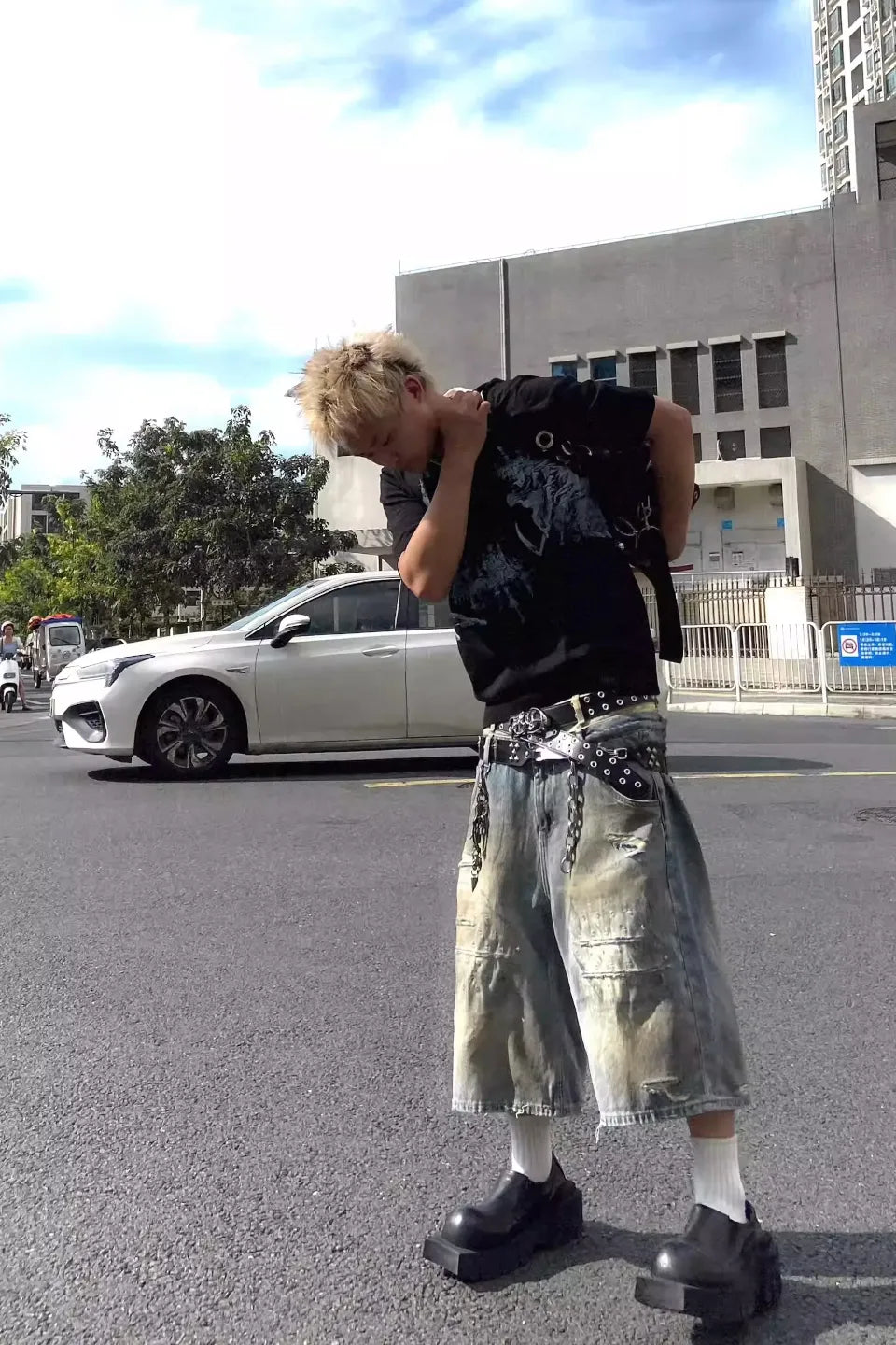 Distressed Double Layer Denim Shorts