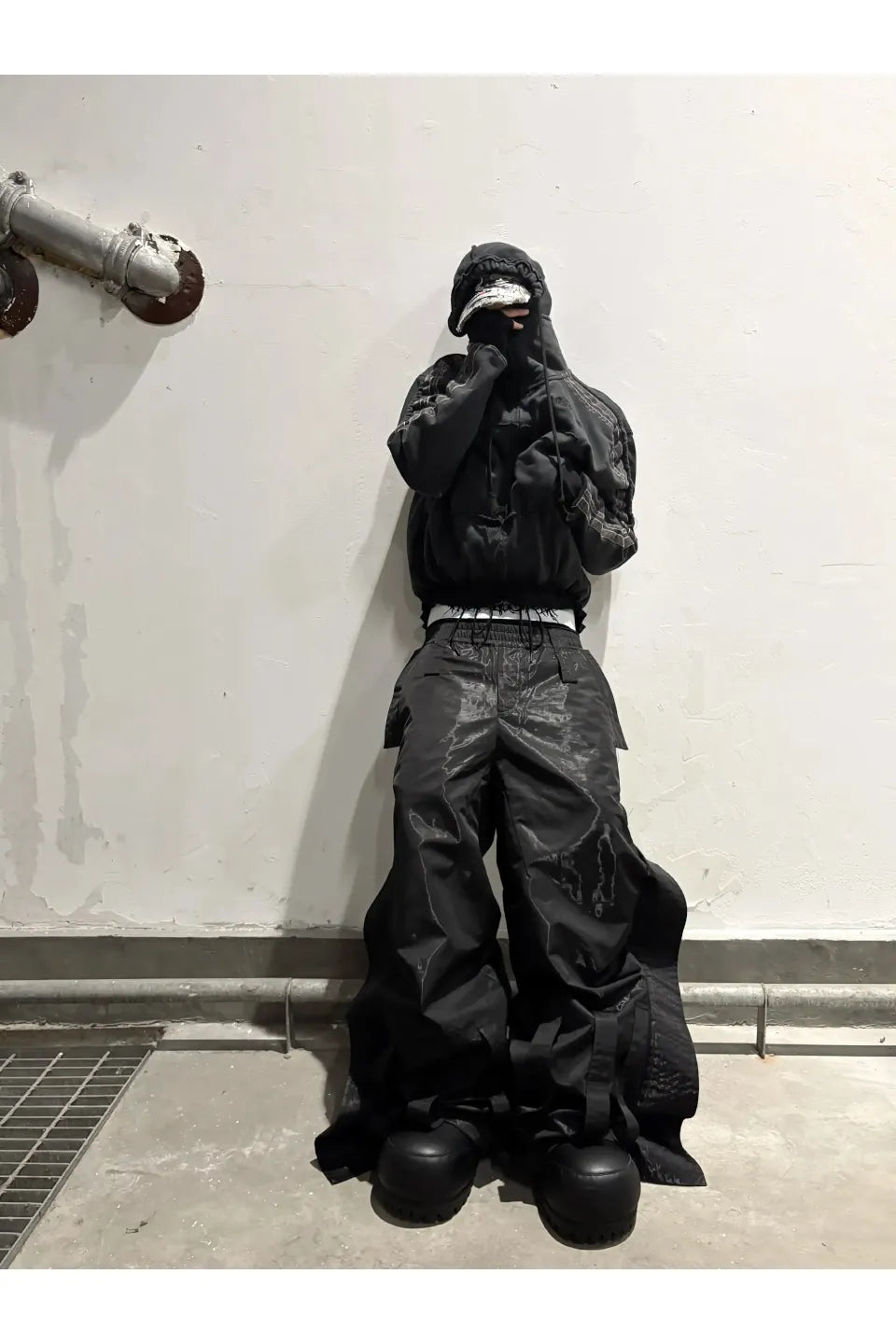 Distressed Draw String Zip Up Hoodie