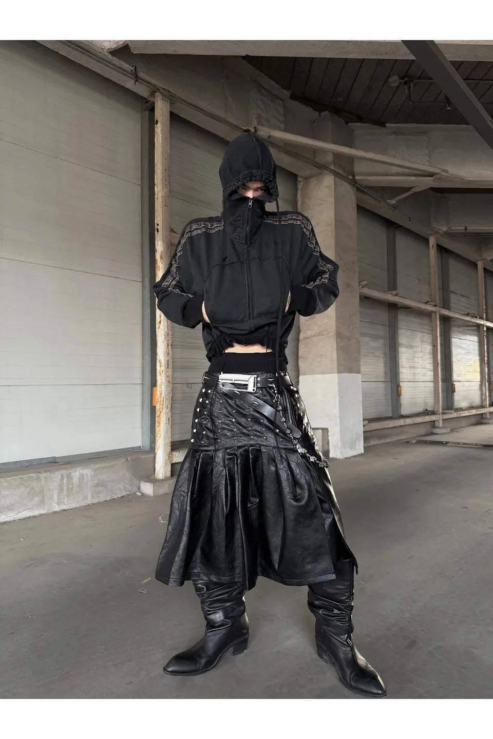 Distressed Draw String Zip Up Hoodie