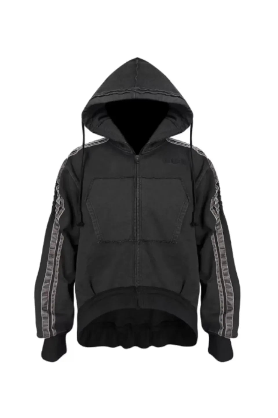 Distressed Draw String Zip Up Hoodie