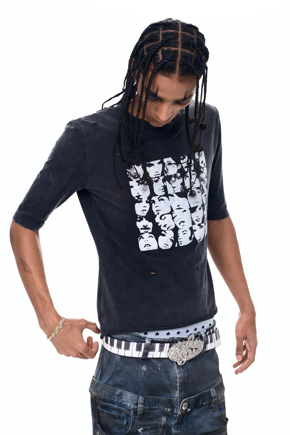 Distressed Portrait Print T-Shirt