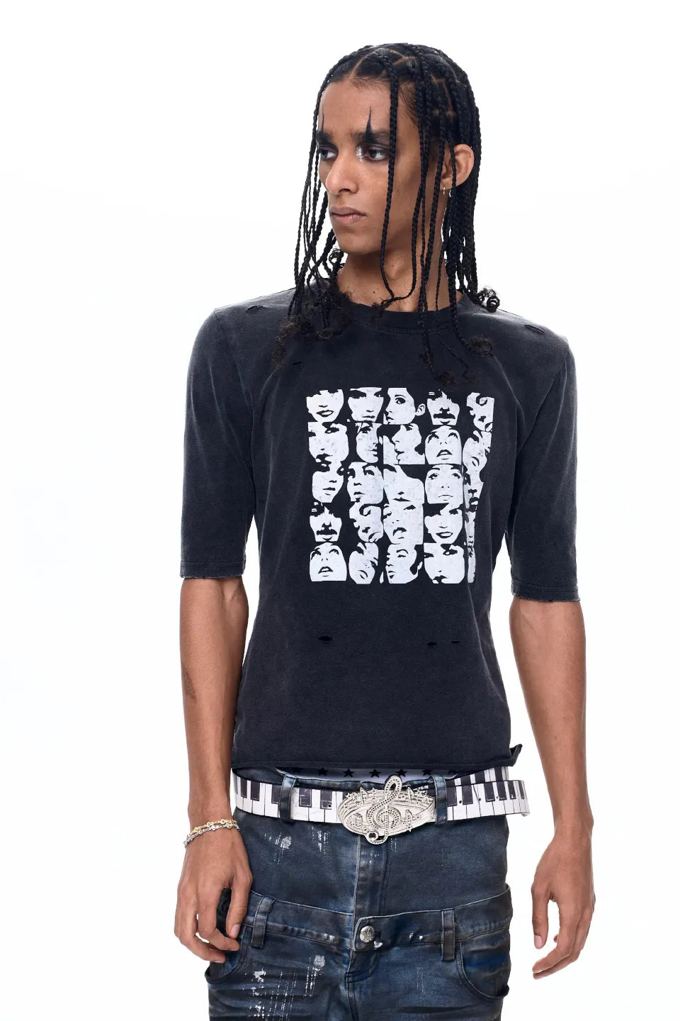 Distressed Portrait Print T-Shirt