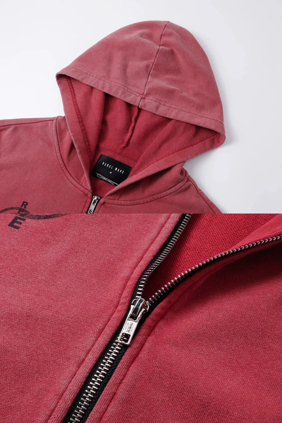 Distressed Red Zip Up Hoodie