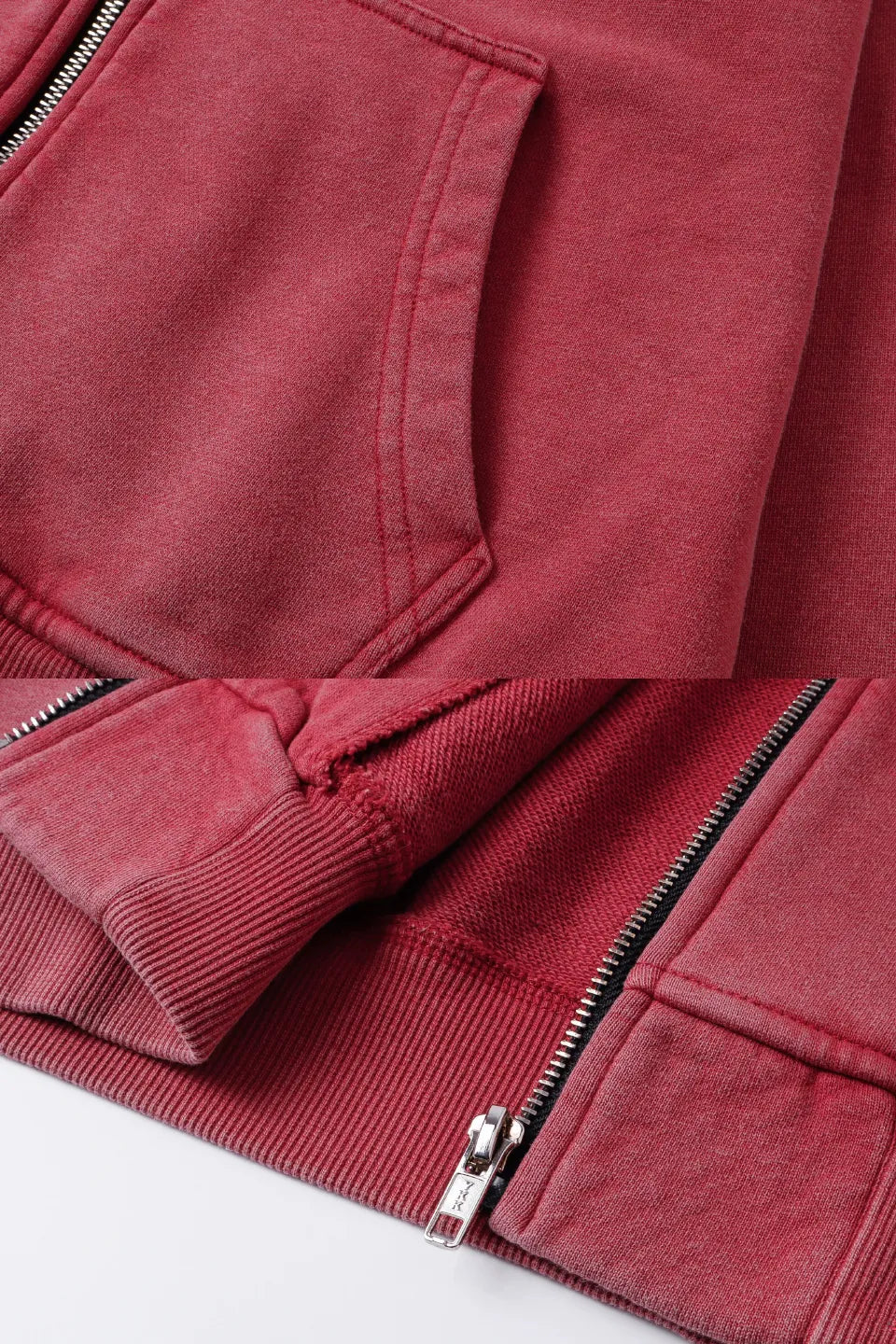 Distressed Red Zip Up Hoodie