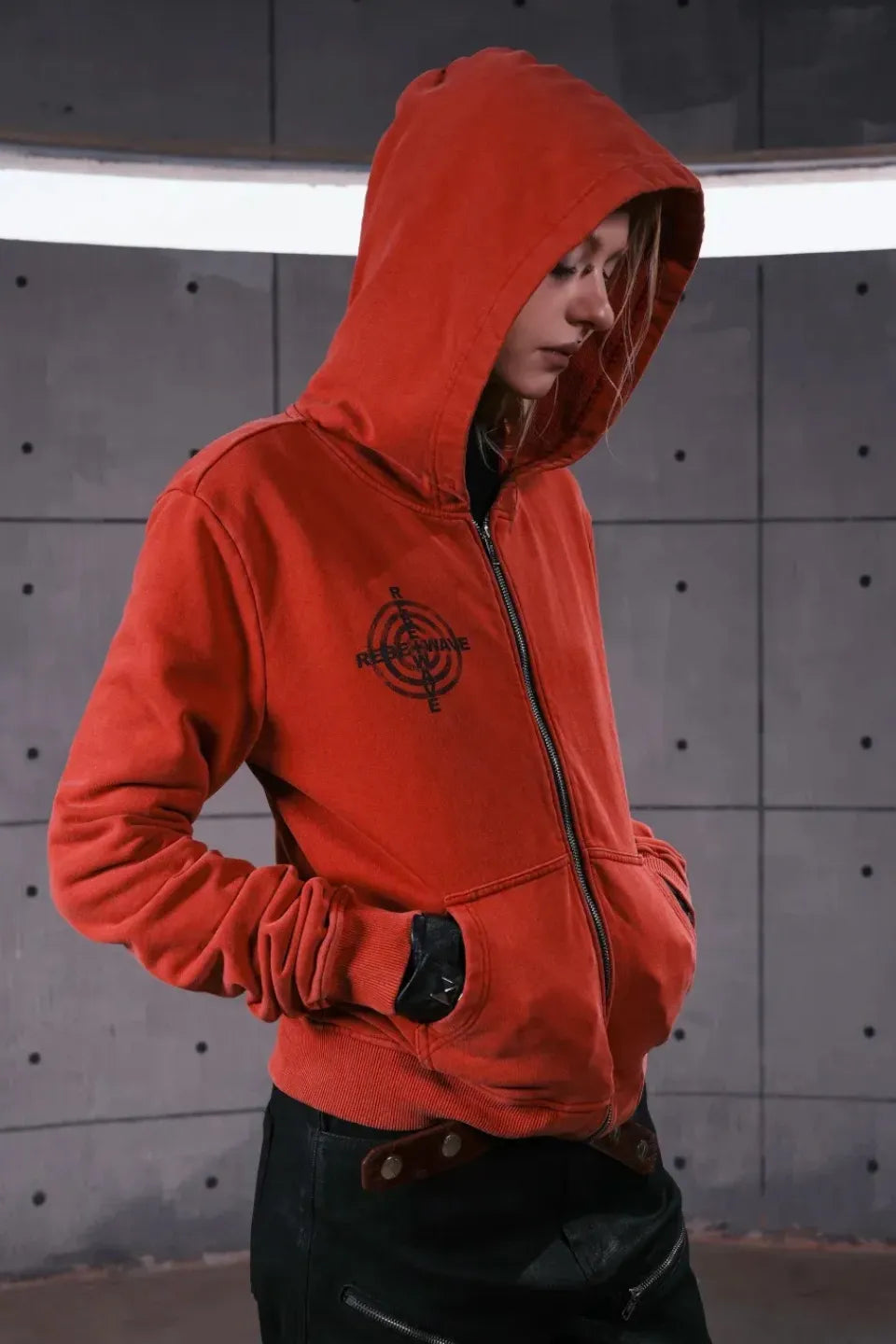 Distressed Red Zip Up Hoodie