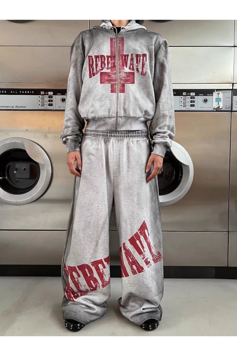 Distressed Reversible Slogan Sweatpants