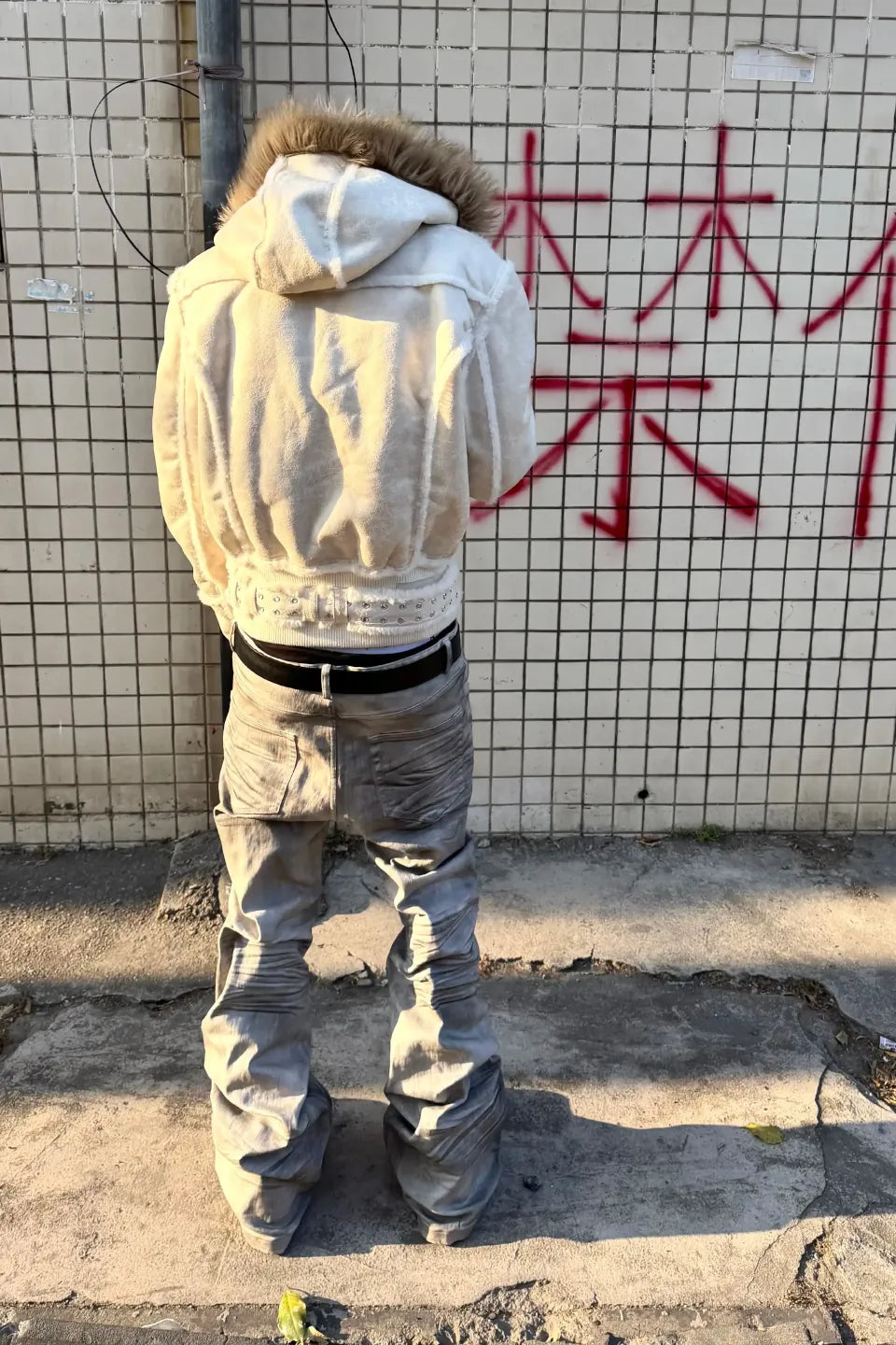 Distressed Waxed Paint Jeans