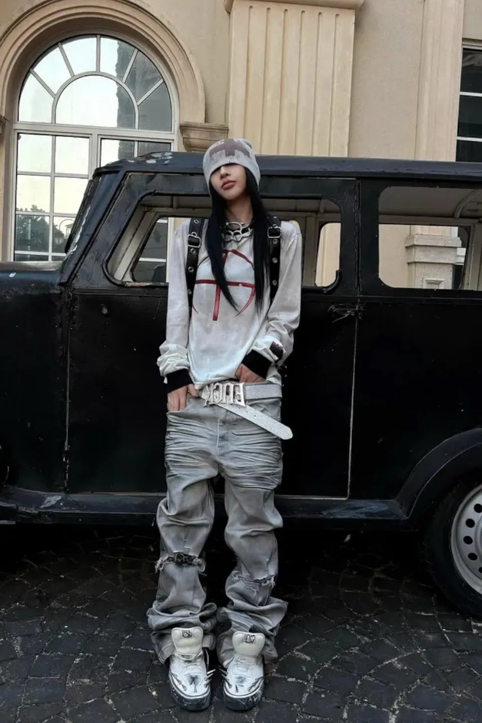 Distressed Waxed Paint Jeans