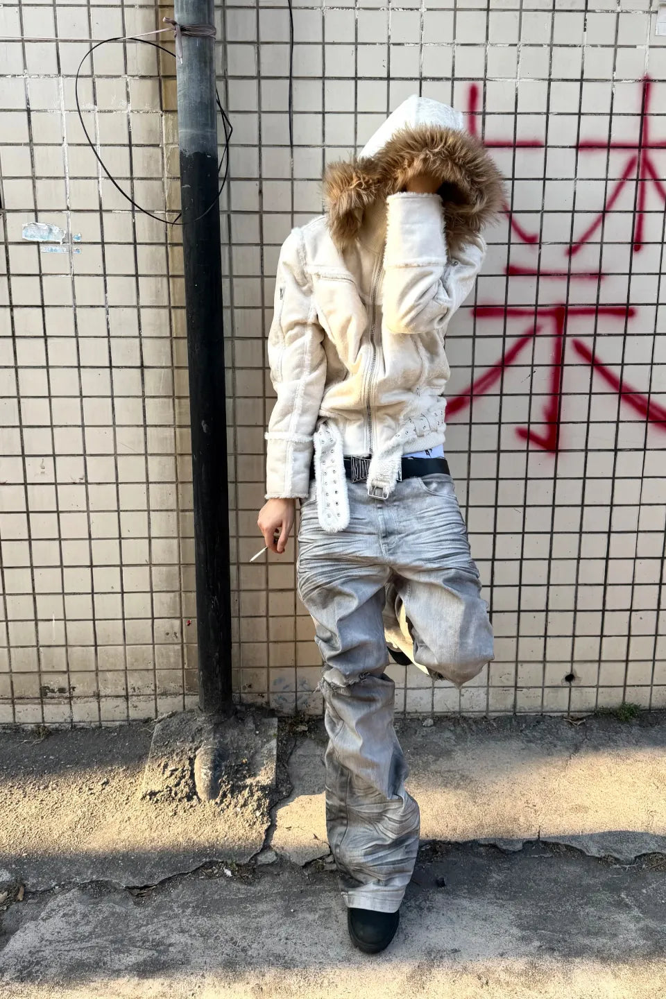 Distressed Waxed Paint Jeans