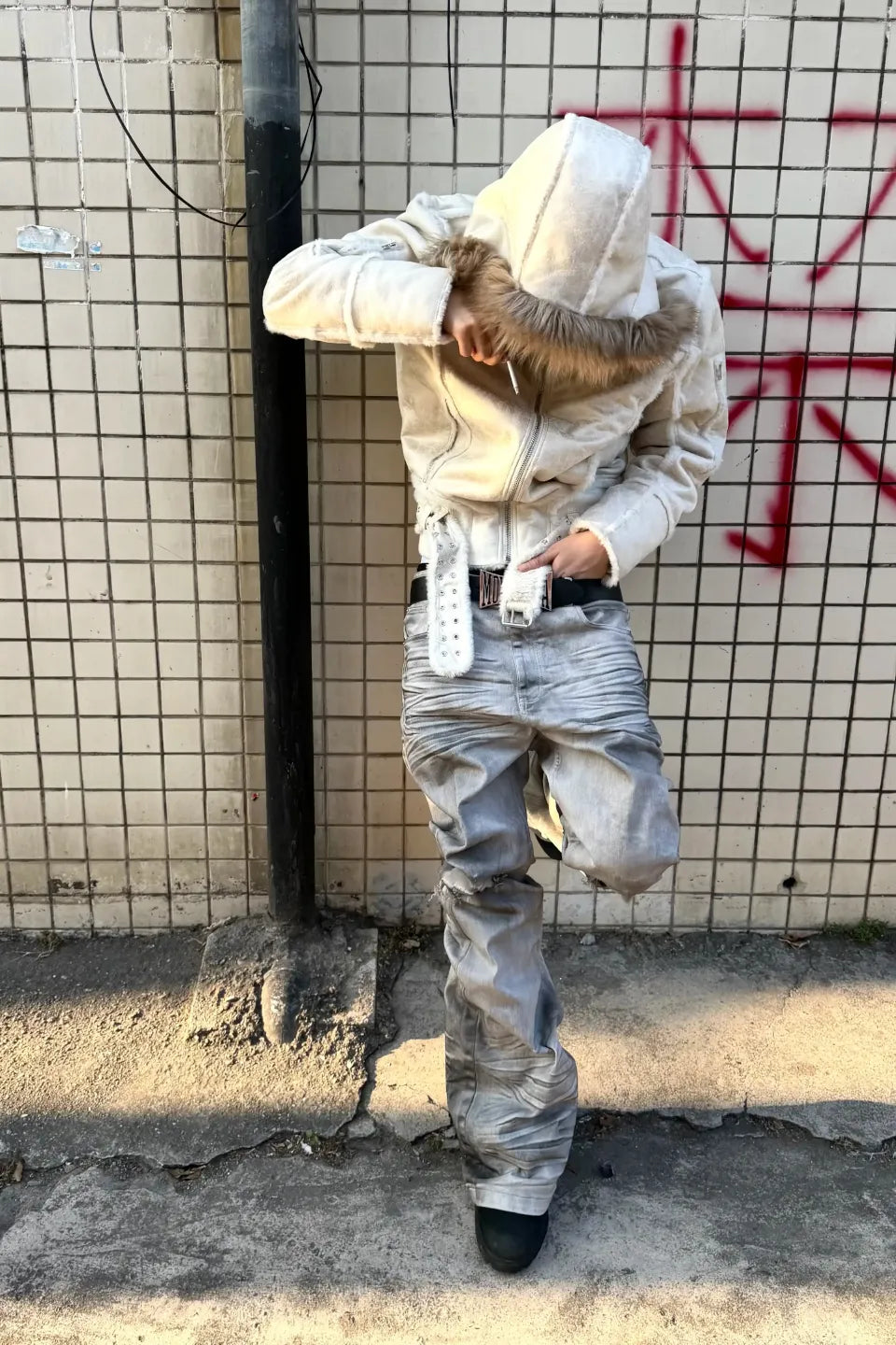 Distressed Waxed Paint Jeans