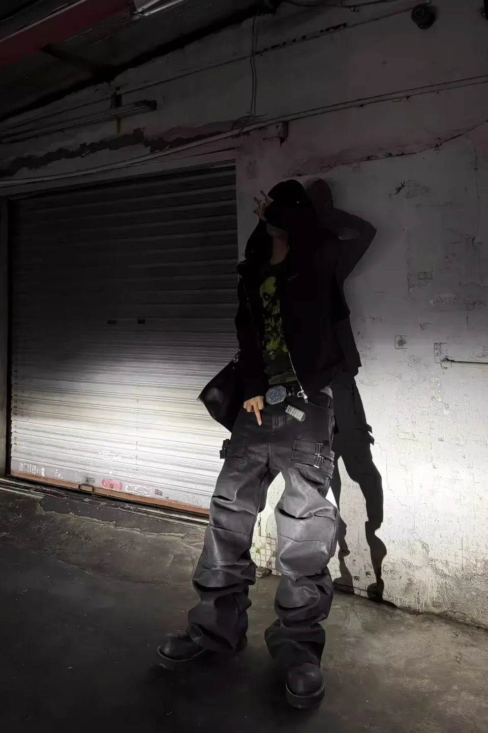 Double Knee Lace Up Curved Dirty Loose Jeans